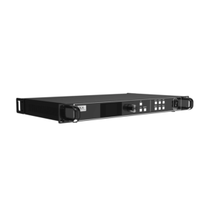 Black X6 audio processor unit with control buttons and display screen.