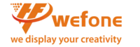 Wefone logo featuring an orange stylized letter 'W' and the text 'we display your creativity'.