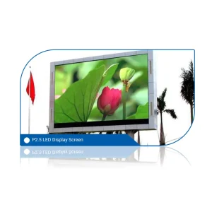 P2.5 LED display screen showing a close-up of a lotus flower and green leaves.