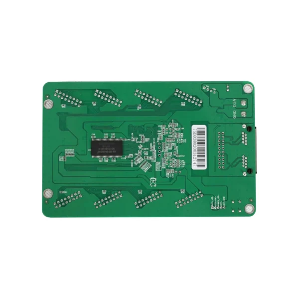 Green printed circuit board with various electronic components and connections.