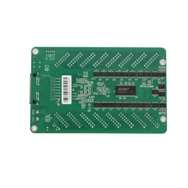 Green printed circuit board featuring various electronic components and connections.