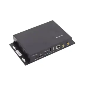 Black network device model TB2-4G with various ports and connectors on the back.