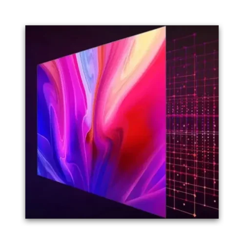 Vibrant abstract digital artwork featuring swirls of pink, purple, and blue colors.