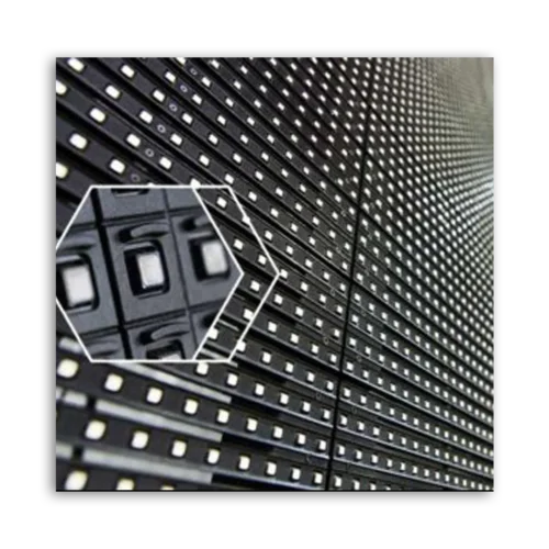 Close-up view of an LED display panel showing individual light elements in a grid pattern.