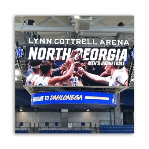 Digital scoreboard displaying North Georgia Men's Basketball at Lynn Cottrell Arena.